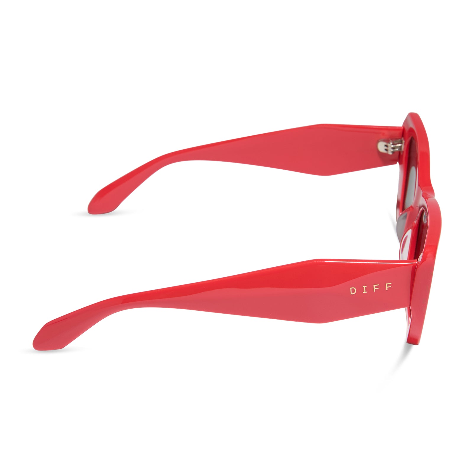 diff eyewear wholesale aura square sunglasses with a sunset red frame and grey lenses side view