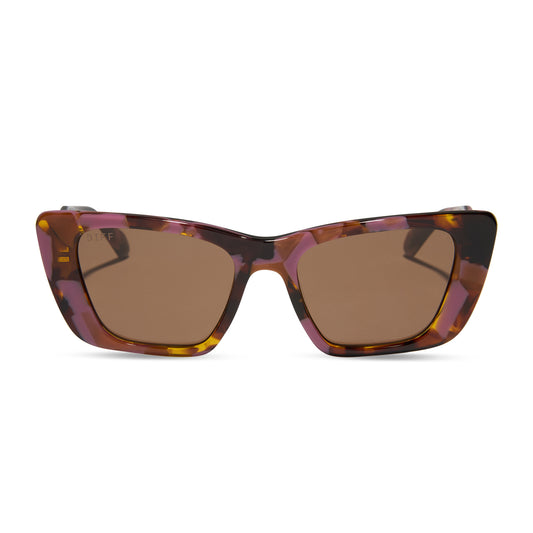 diff eyewear featuring the aura square sunglasses with a torino tortoise frame and brown lenses front view