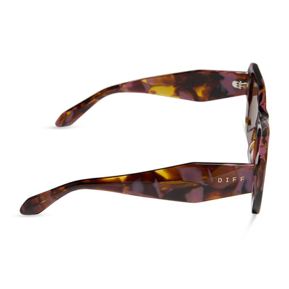 diff eyewear featuring the aura square sunglasses with a torino tortoise frame and brown lenses side view