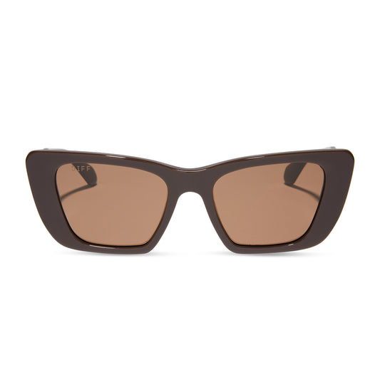 diff eyewear featuring the aura square sunglasses with a truffle frame and brown lenses front view