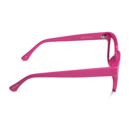 diff eyewear featuring the ava square blue light readers with a peony pink frame side view