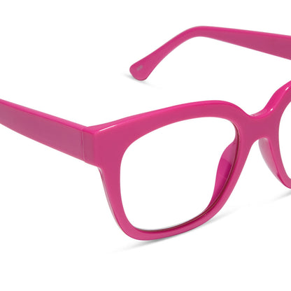 diff eyewear featuring the ava square blue light readers with a peony pink frame detailed view