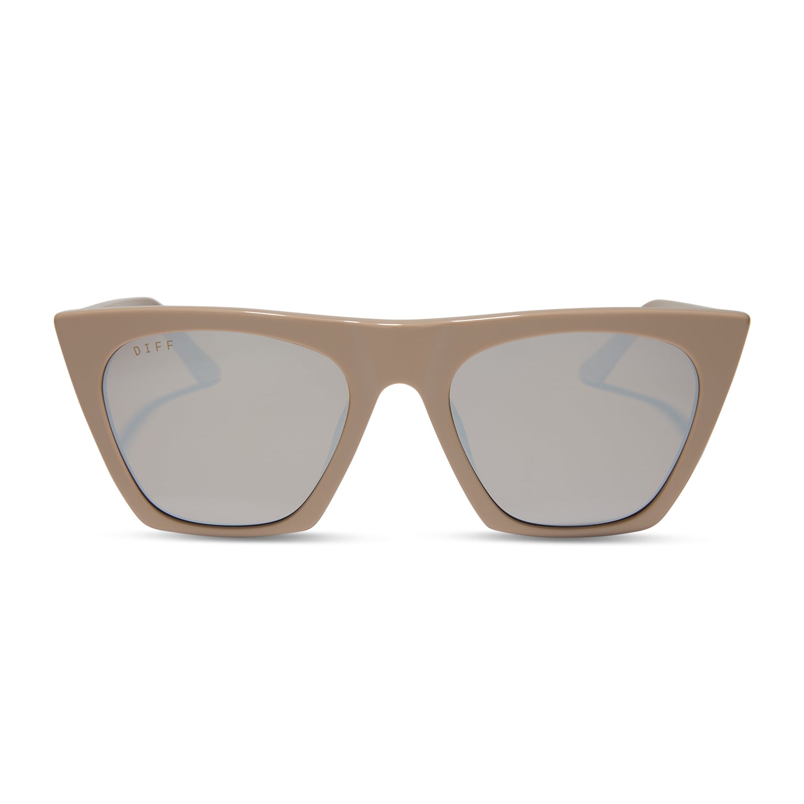 diff eyewear featuring the avril cateye sunglasses with a almond frame and silver flash lenses front view