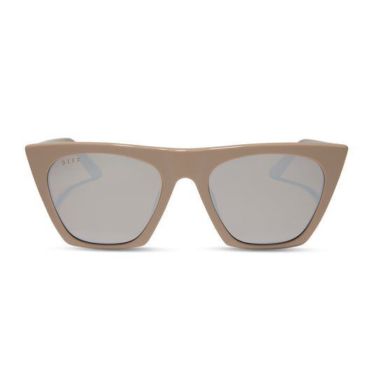 diff eyewear featuring the avril cateye sunglasses with a almond frame and silver flash lenses front view