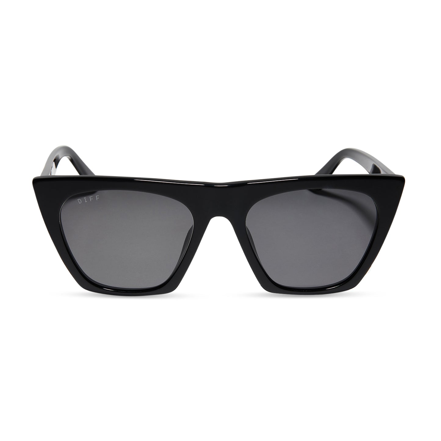 diff eyewear featuring the avril square sunglasses with a black frame and grey polarized lenses front view