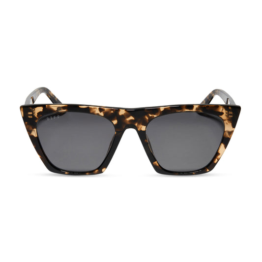 diff eyewear featuring the avril square sunglasses with a espresso tort frame and grey lenses front view