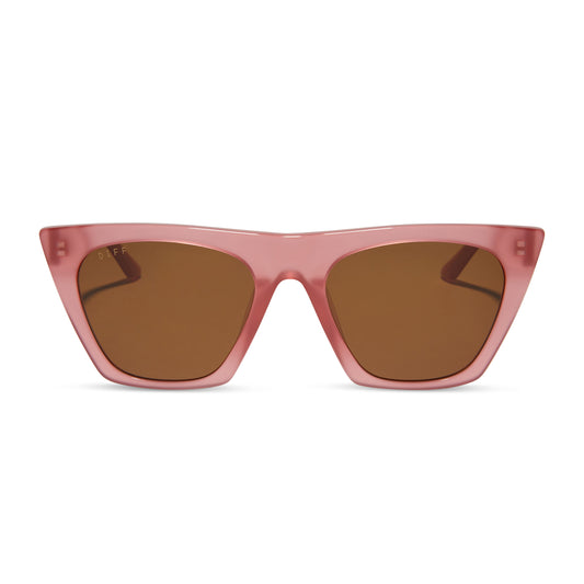 diff eyewear featuring the avril cateye sunglasses with a guava frame and brown lenses front view