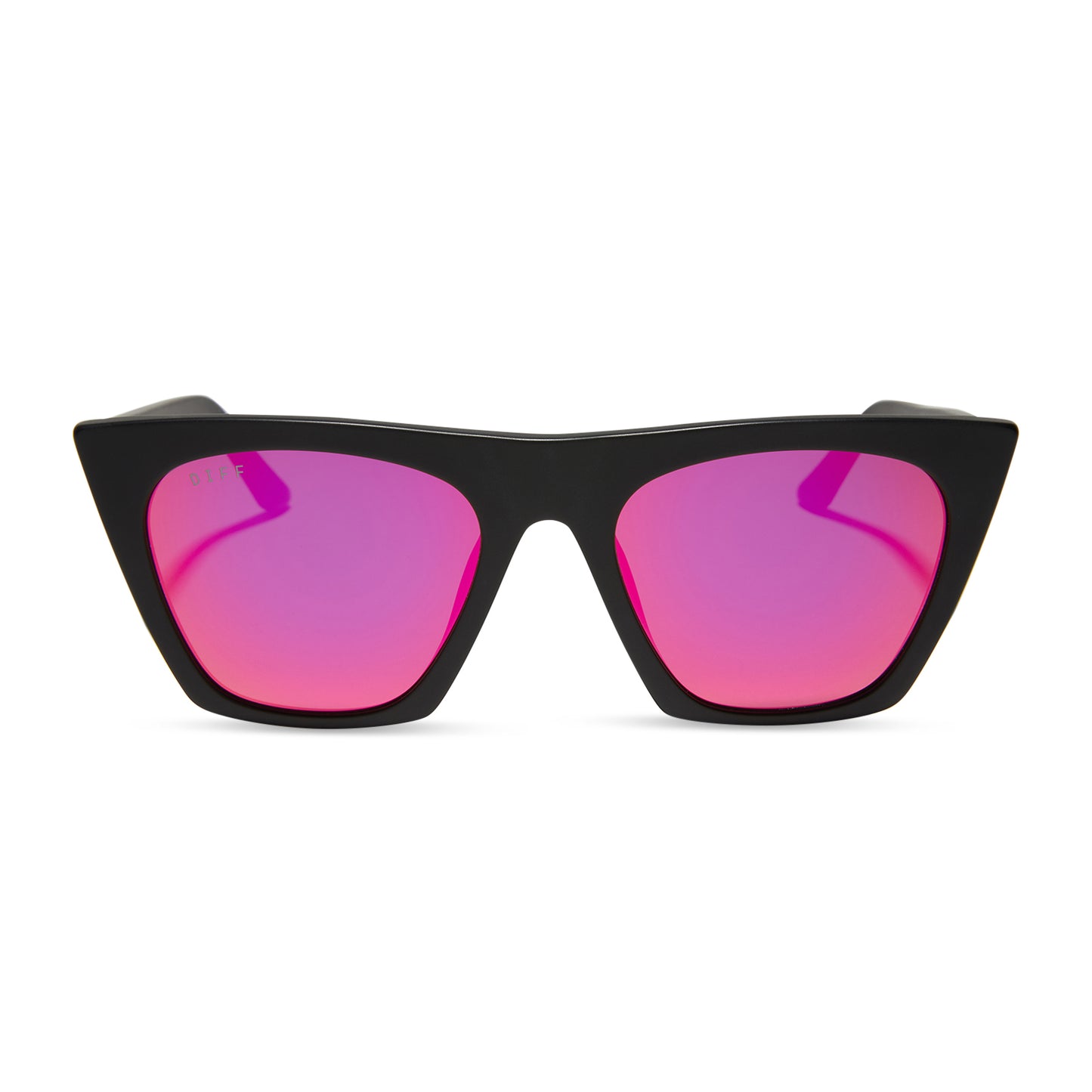 diff eyewear featuring the avril cateye sunglasses with a matte black frame and sunset mirror lenses front view