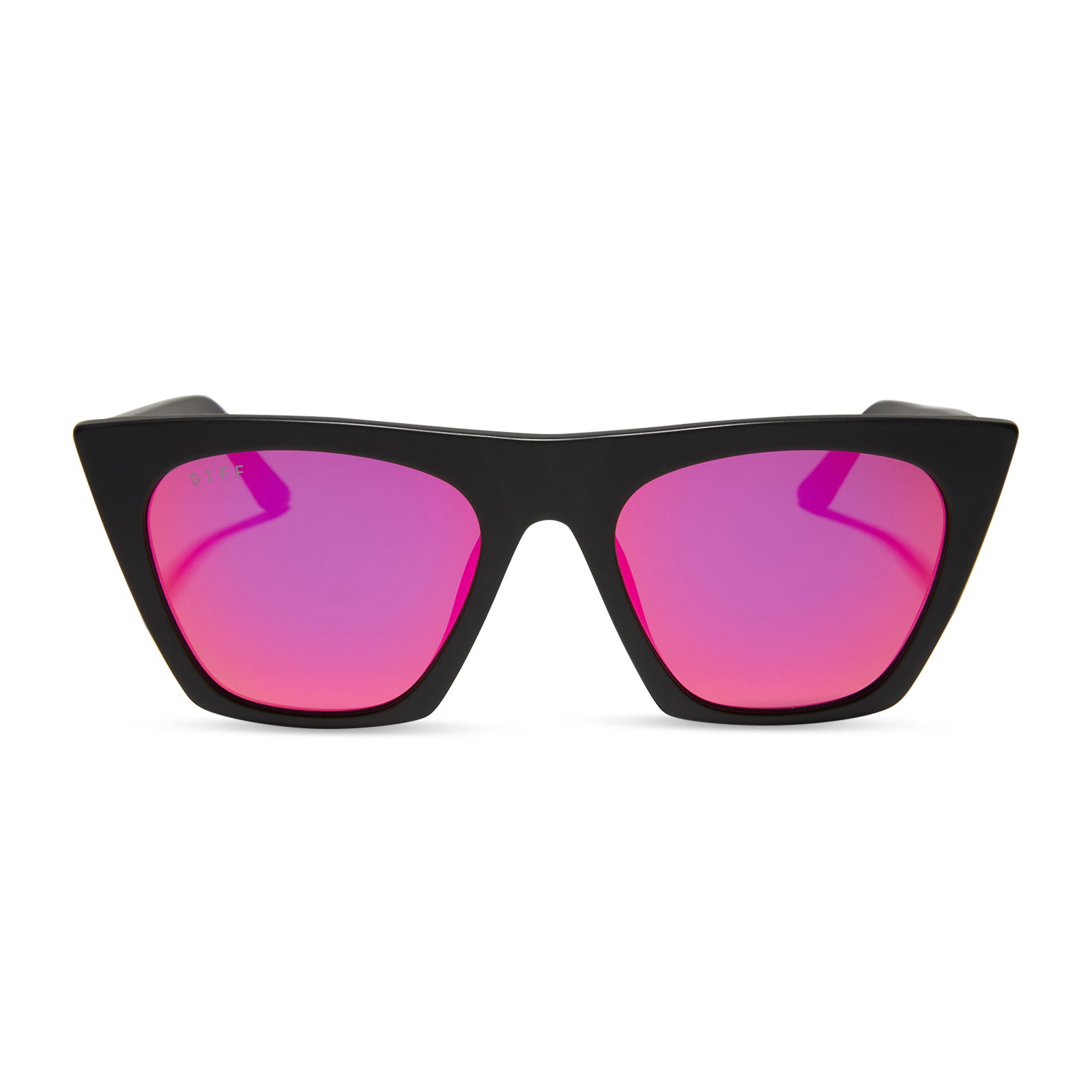 diff eyewear featuring the avril cateye sunglasses with a matte black frame and sunset mirror lenses front view