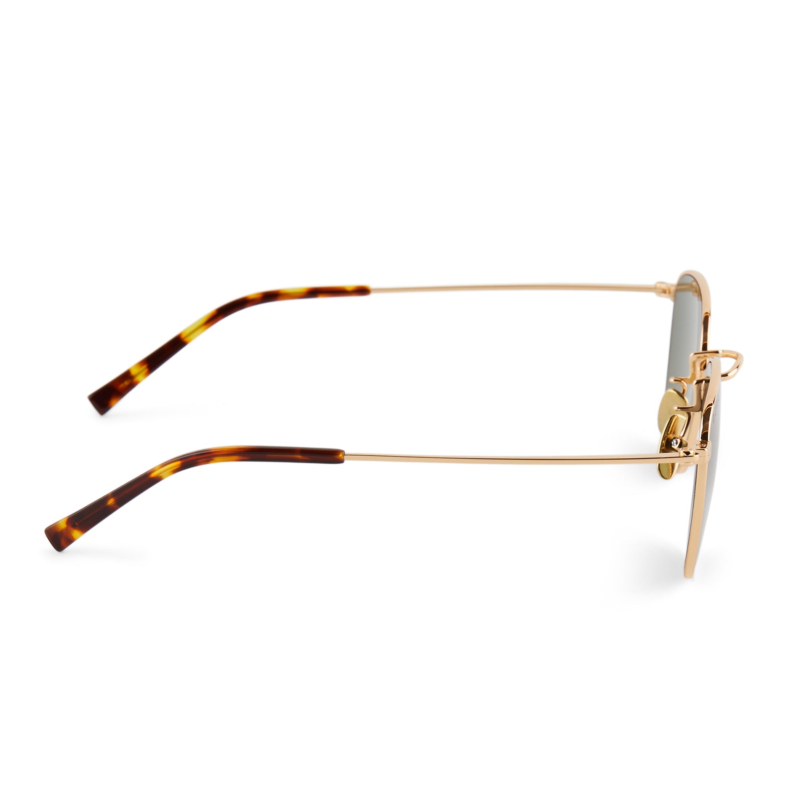 diff eyewear featuring the axel round sunglasses with a gold frame and g15 polarized lenses side view