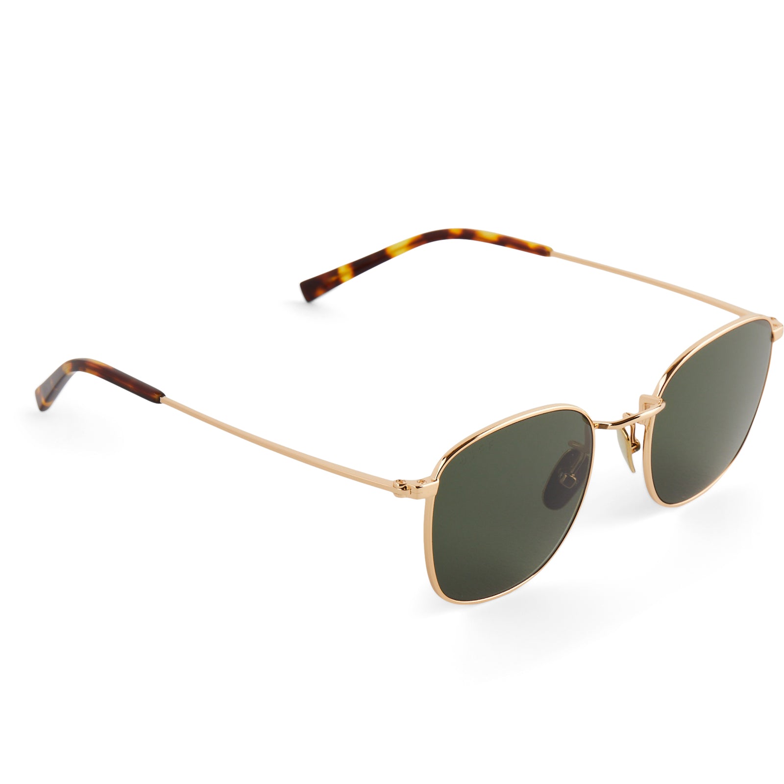 diff eyewear featuring the axel round sunglasses with a gold frame and g15 polarized lenses detailed view