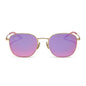 diff eyewear featuring the axel round sunglasses with a gold frame and pink rush mirror lenses front view