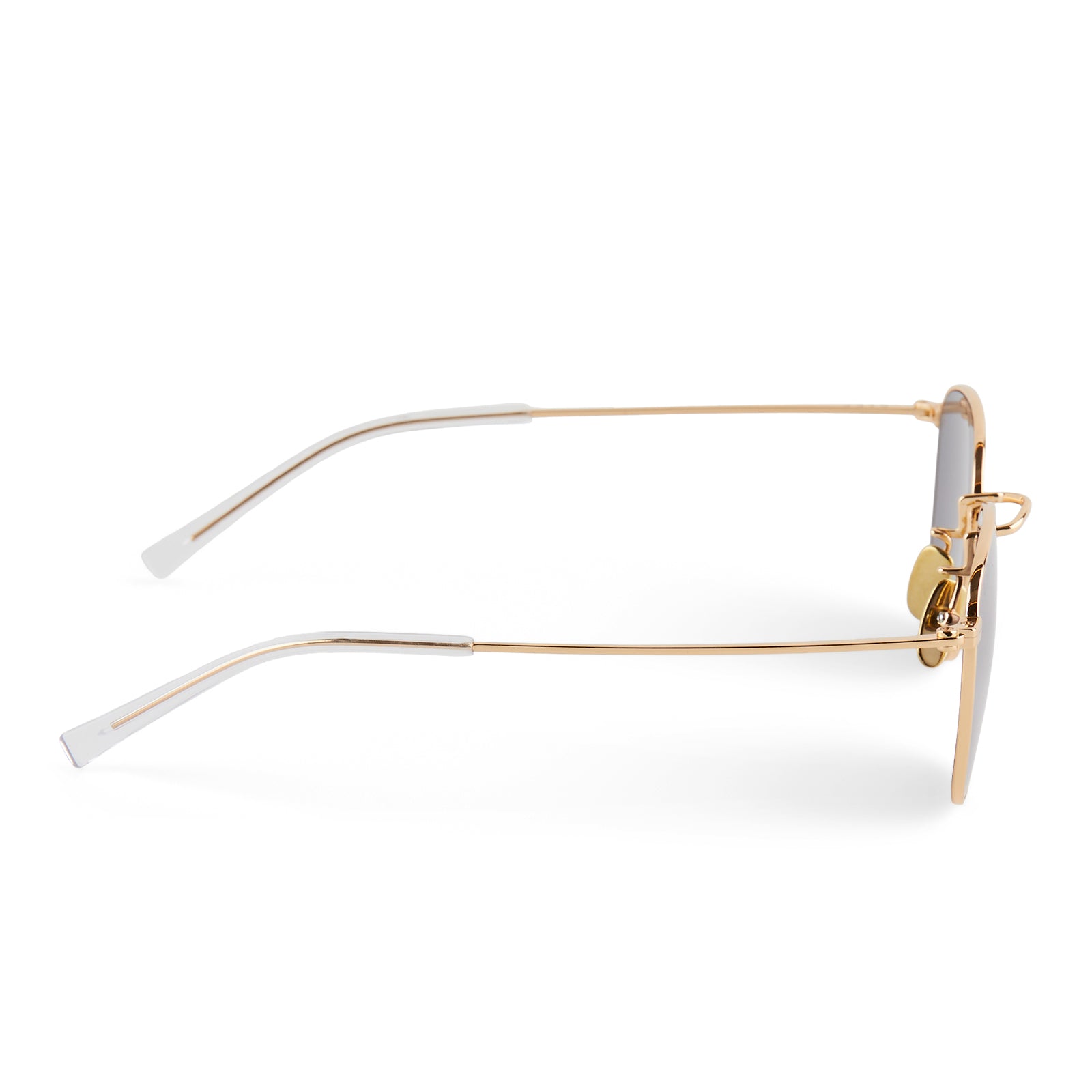 diff eyewear featuring the axel round sunglasses with a gold frame and silver mirror lenses side view