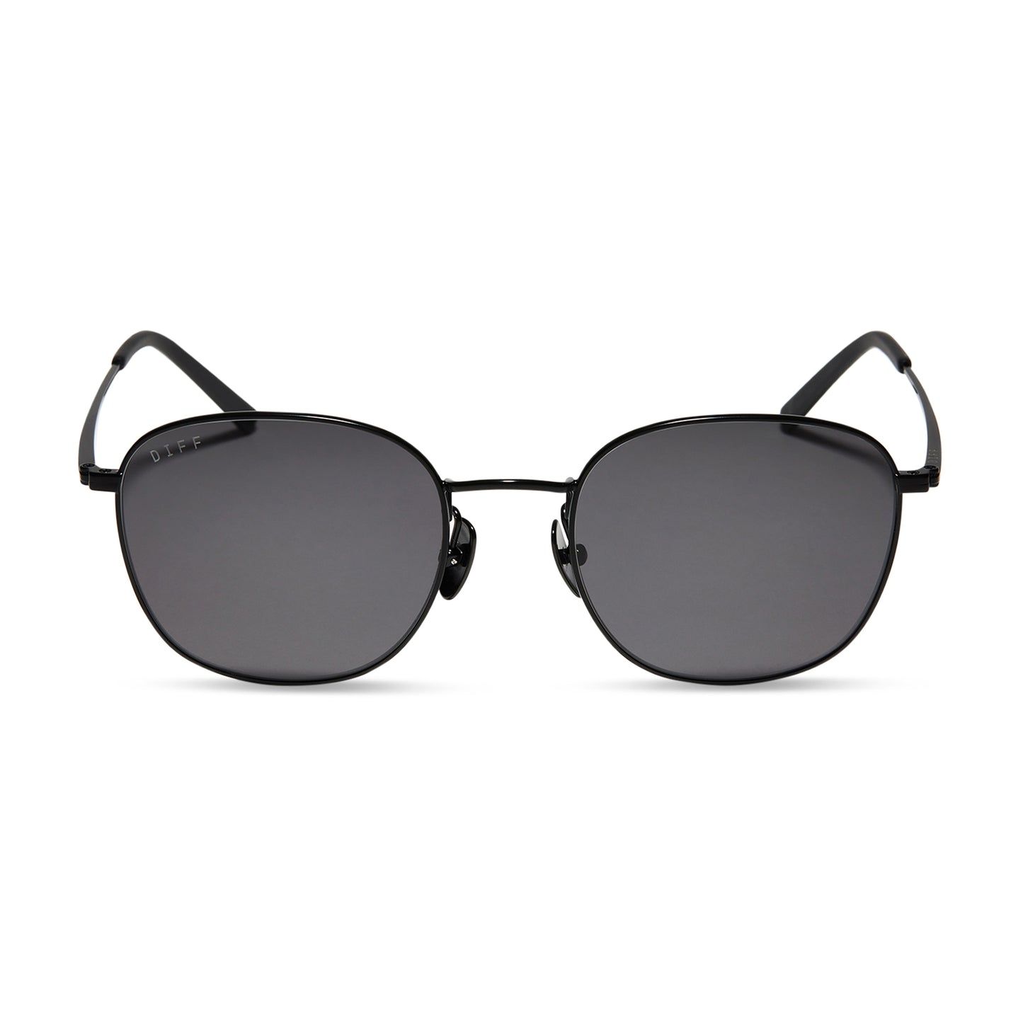 diff eyewear axel round sunglasses with a matte black frame and grey lenses front view