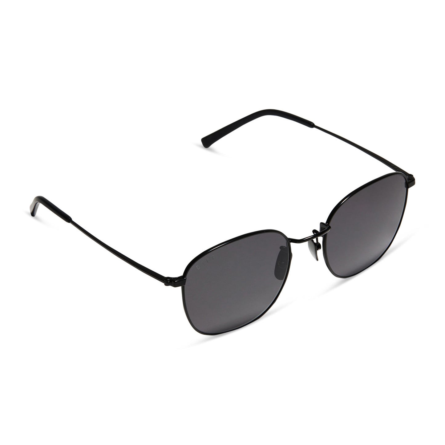 diff eyewear axel round sunglasses with a matte black frame and grey lenses detailed view