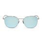 diff eyewear featuring the axel round sunglasses with a silver frame and turquoise ice mirror lenses front view