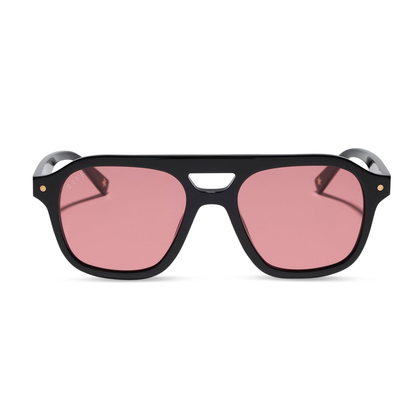 beach riot x diff eyewear the coast navigator sunglasses with a black acetate frame and red tinted lenses front view