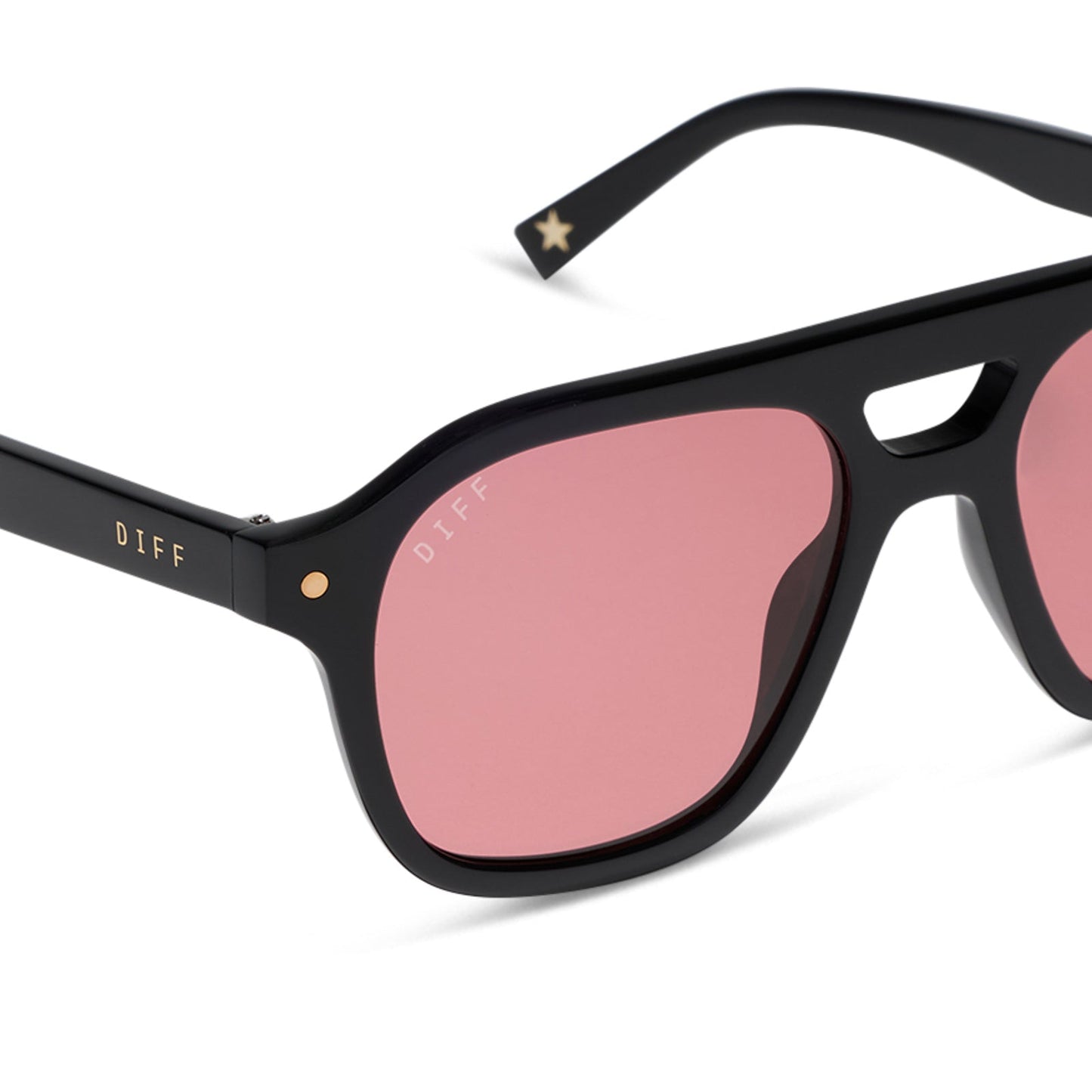 beach riot x diff eyewear the coast navigator sunglasses with a black acetate frame and red tinted lenses detailed view