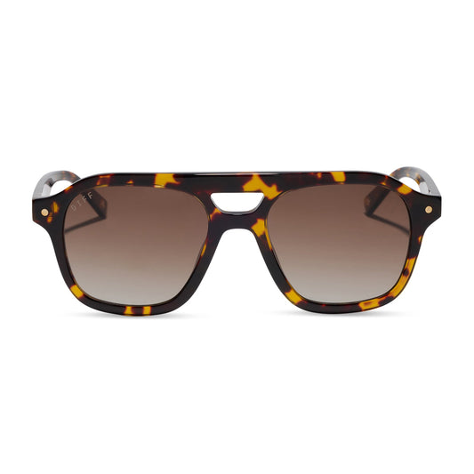 beach riot x diff eyewear the coast navigator sunglasses with a tortoise acetate frame and brown gradient lenses front view