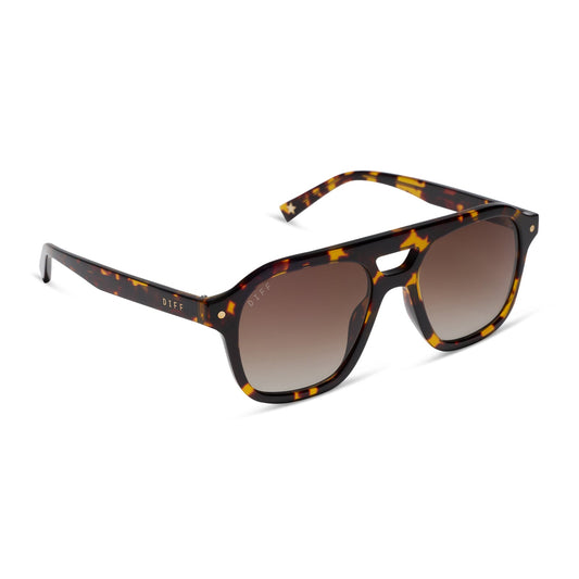 beach riot x diff eyewear the coast navigator sunglasses with a tortoise acetate frame and brown gradient lenses angled view