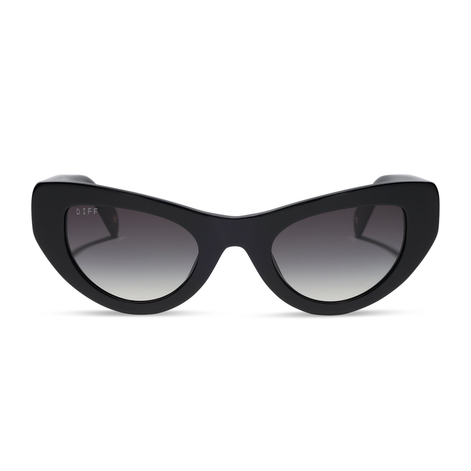 beach riot x diff eyewear the mesa cat eye sunglasses with a black acetate frame and grey gradient lenses front view