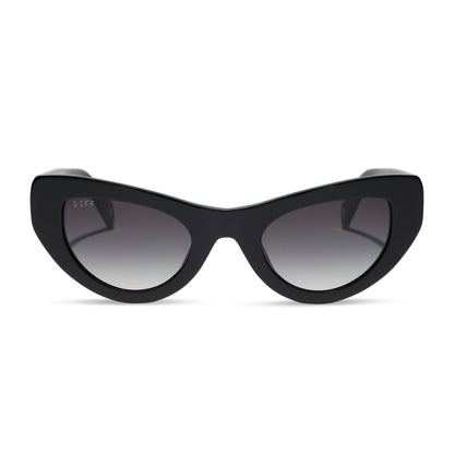 beach riot x diff eyewear the mesa cat eye sunglasses with a black acetate frame and grey gradient lenses front view