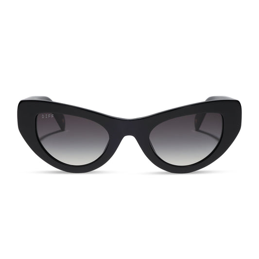 beach riot x diff eyewear the mesa cat eye sunglasses with a black acetate frame and grey gradient lenses front view