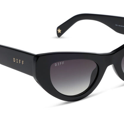 beach riot x diff eyewear the mesa cat eye sunglasses with a black acetate frame and grey gradient lenses detailed view