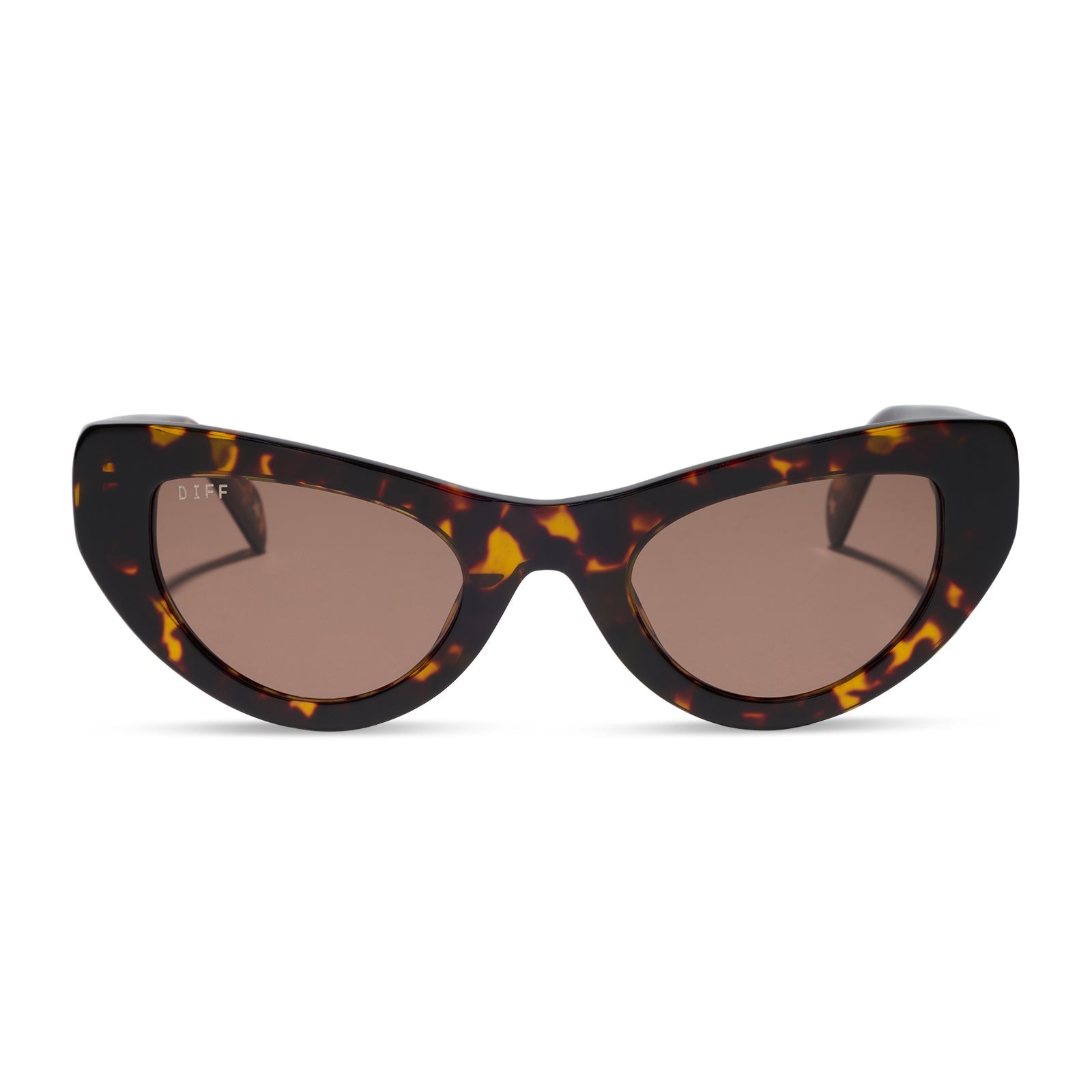 beach riot x diff eyewear the mesa cat eye sunglasses with a tortoise acetate frame and brown lenses front view