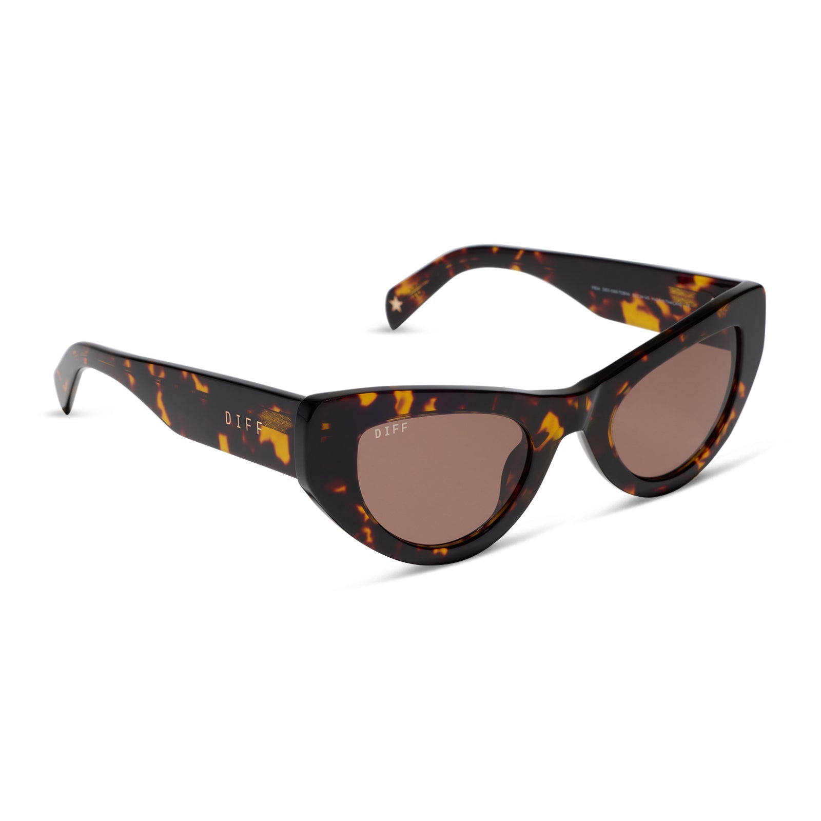 beach riot x diff eyewear the mesa cat eye sunglasses with a tortoise acetate frame and brown lenses angled view
