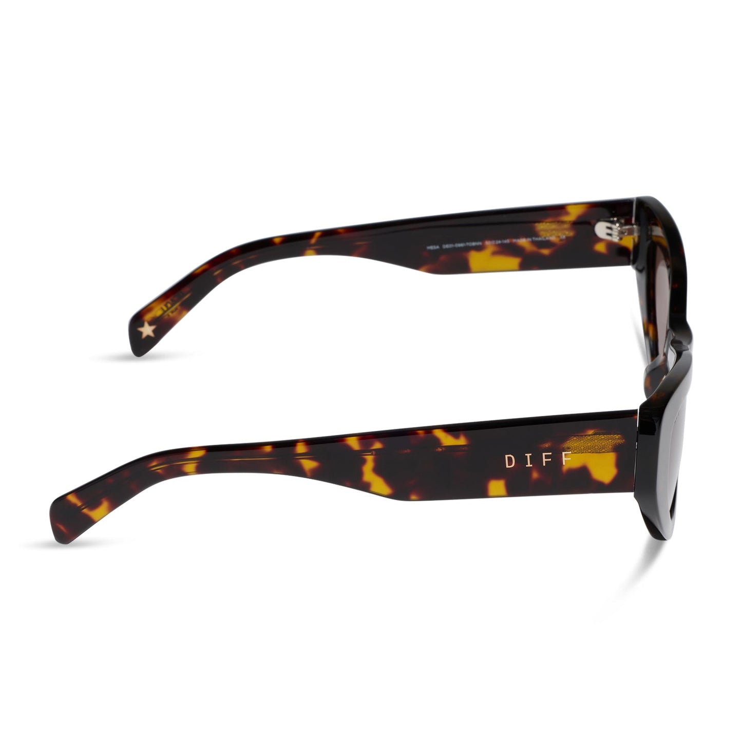beach riot x diff eyewear the mesa cat eye sunglasses with a tortoise acetate frame and brown lenses side view