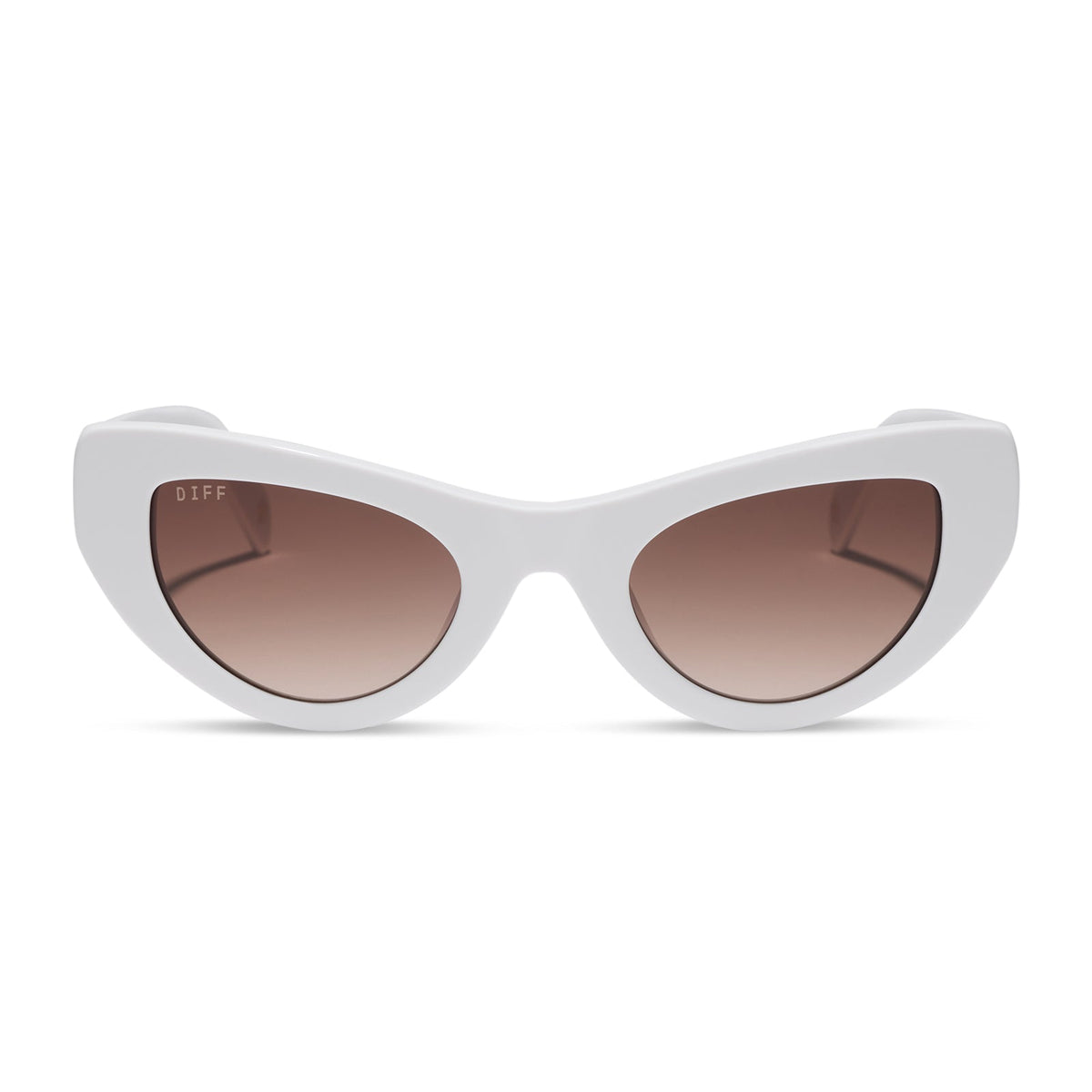 beach riot x diff eyewear the mesa cat eye sunglasses with a white acetate frame and brown gradient lenses front view