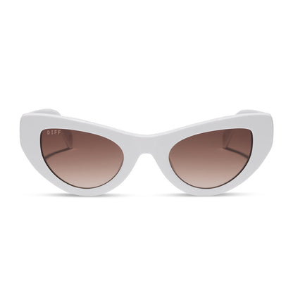 beach riot x diff eyewear the mesa cat eye sunglasses with a white acetate frame and brown gradient lenses front view