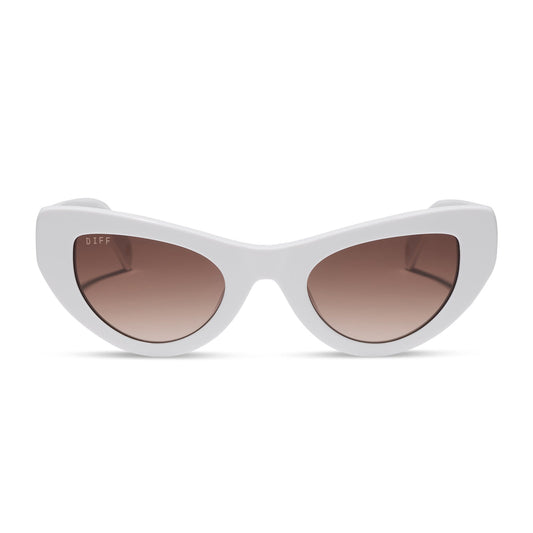 beach riot x diff eyewear the mesa cat eye sunglasses with a white acetate frame and brown gradient lenses front view
