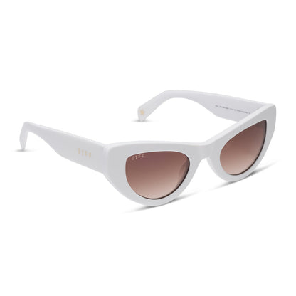 beach riot x diff eyewear the mesa cat eye sunglasses with a white acetate frame and brown gradient lenses angled view