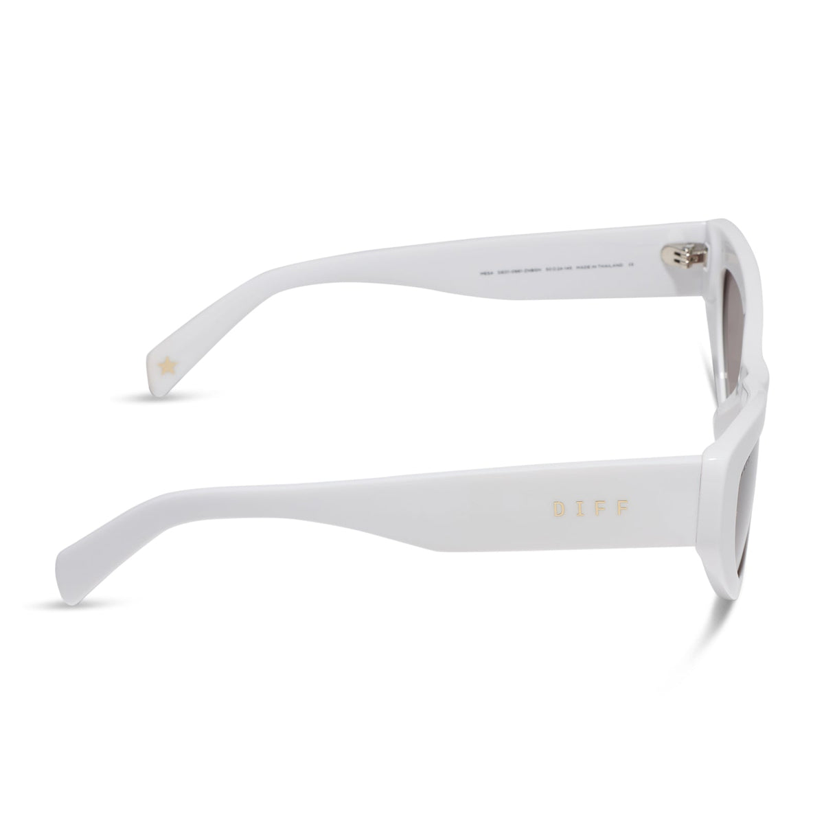 beach riot x diff eyewear the mesa cat eye sunglasses with a white acetate frame and brown gradient lenses side view