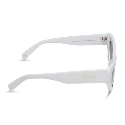 beach riot x diff eyewear the mesa cat eye sunglasses with a white acetate frame and brown gradient lenses side view