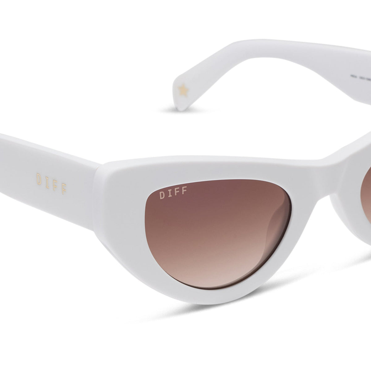 beach riot x diff eyewear the mesa cat eye sunglasses with a white acetate frame and brown gradient lenses detailed view