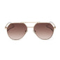 beach riot x diff eyewear the reserve aviator sunglasses with a gold metal frame and brown gradient lenses front view