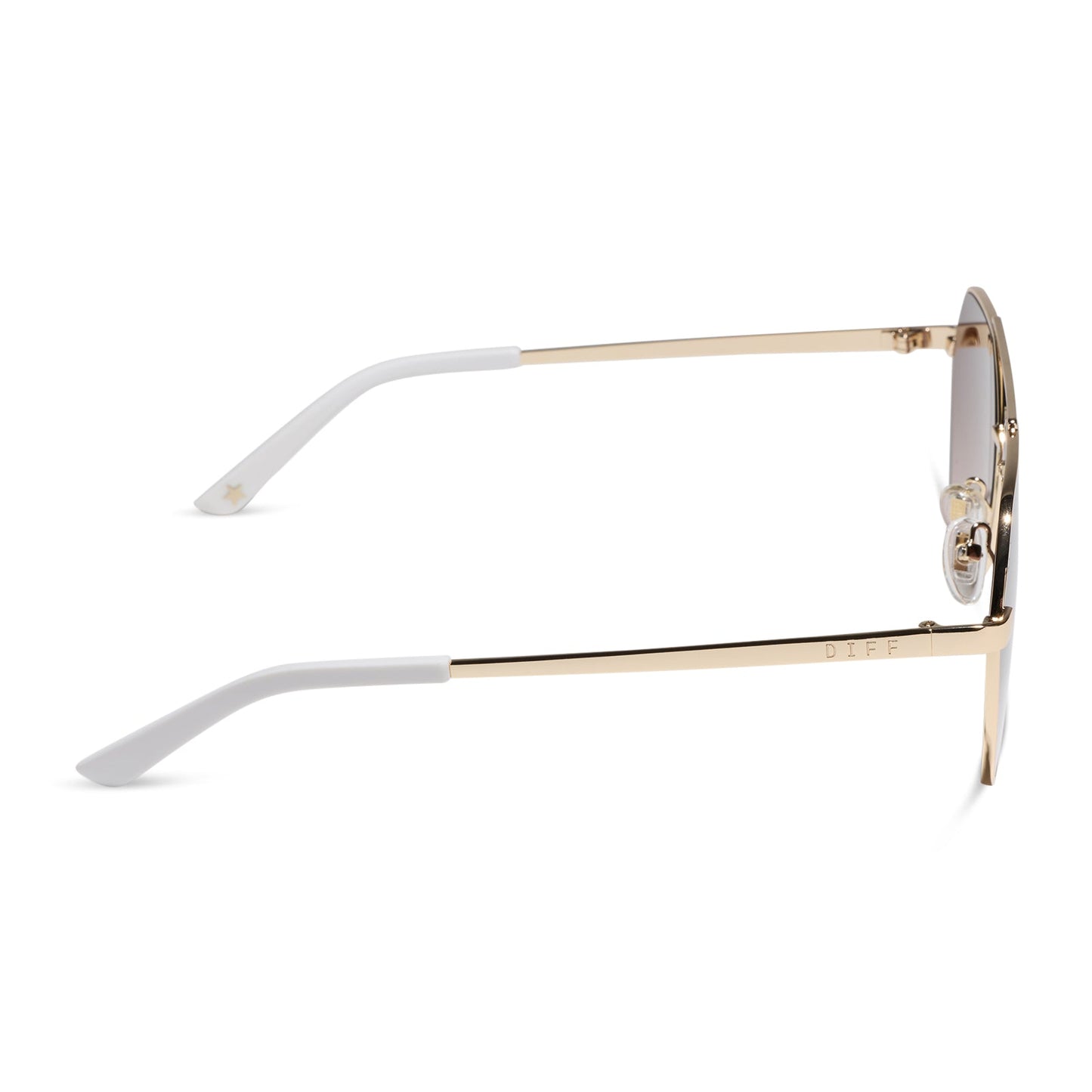 beach riot x diff eyewear the reserve aviator sunglasses with a gold metal frame and brown gradient lenses side view