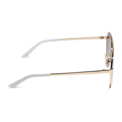 beach riot x diff eyewear the reserve aviator sunglasses with a gold metal frame and brown gradient lenses side view