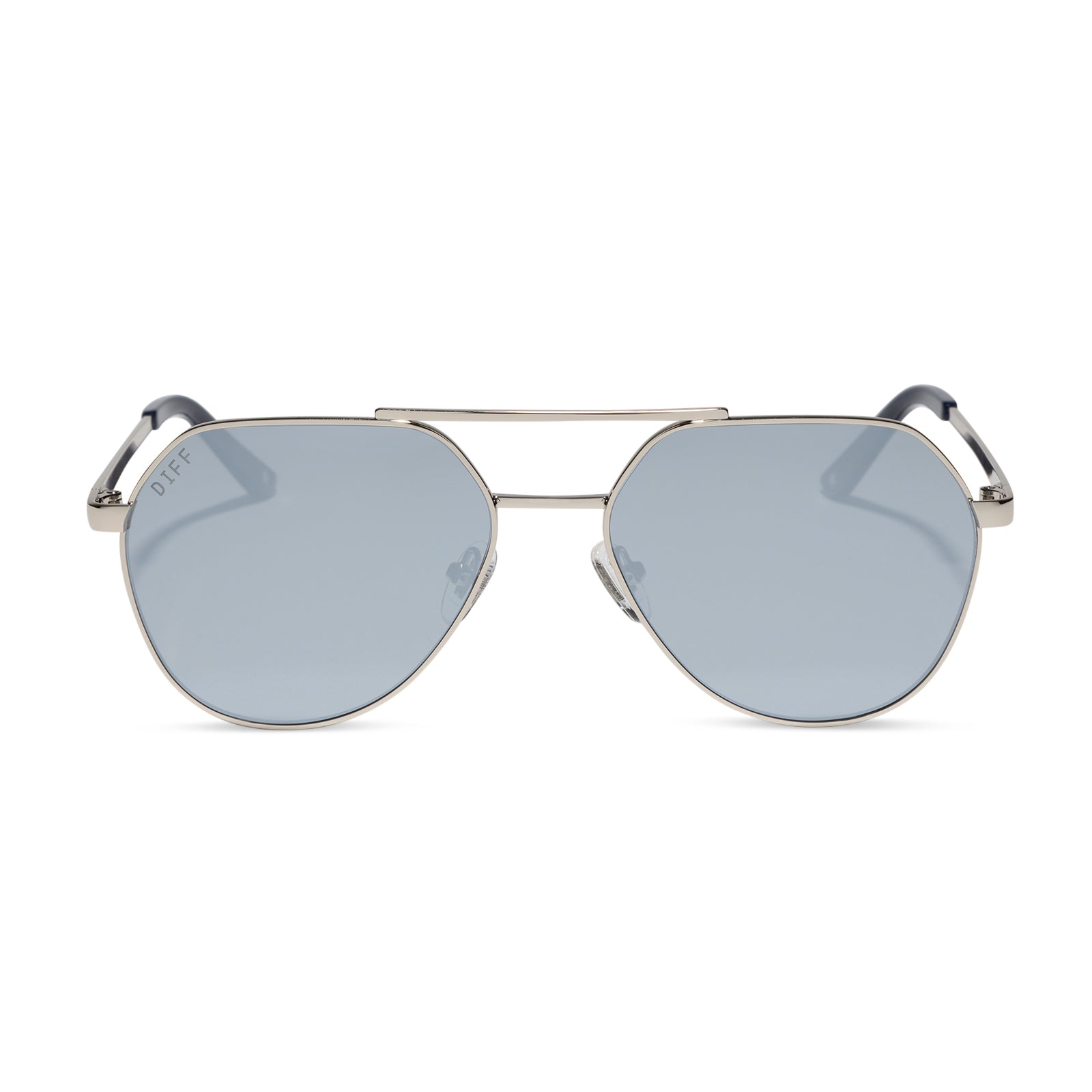 beach riot x diff eyewear the reserve aviator sunglasses with a silver metal frame and silver mirror lenses front view
