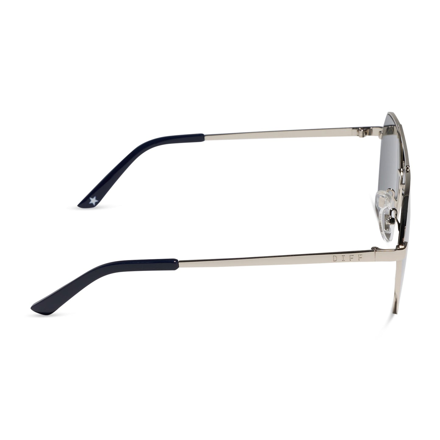 beach riot x diff eyewear the reserve aviator sunglasses with a silver metal frame and silver mirror lenses side view
