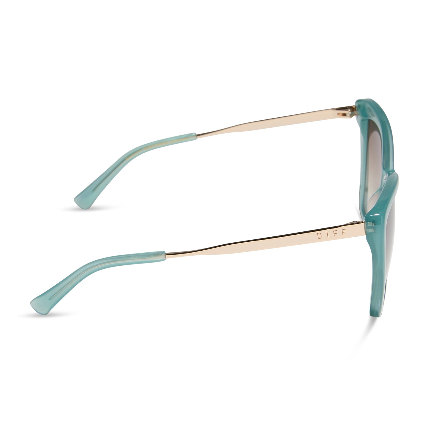 diff eyewear wholesale becky ii cat eye sunglasses with a aquatic awe teal frame and brown gradient lenses side view