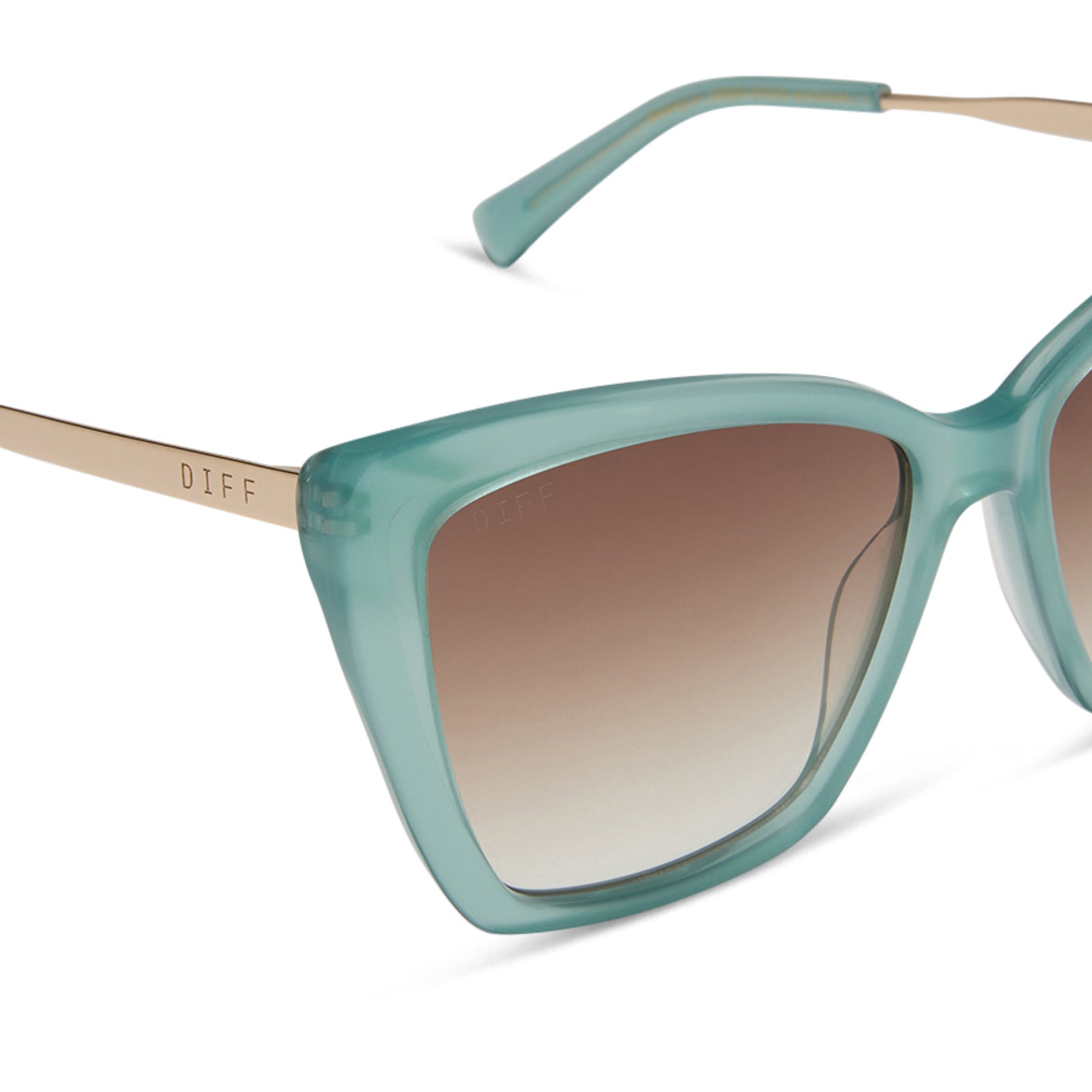 diff eyewear wholesale becky ii cat eye sunglasses with a aquatic awe teal frame and brown gradient lenses detailed view