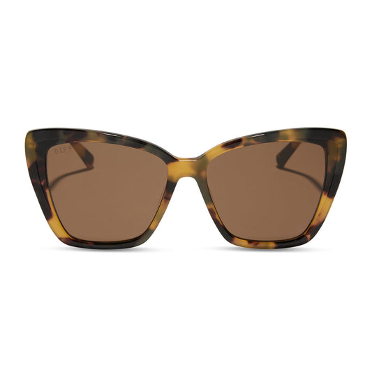 diff eyewear featuring the becky ii cateye sunglasses with a brown kombu frame and brown polarized lenses front view