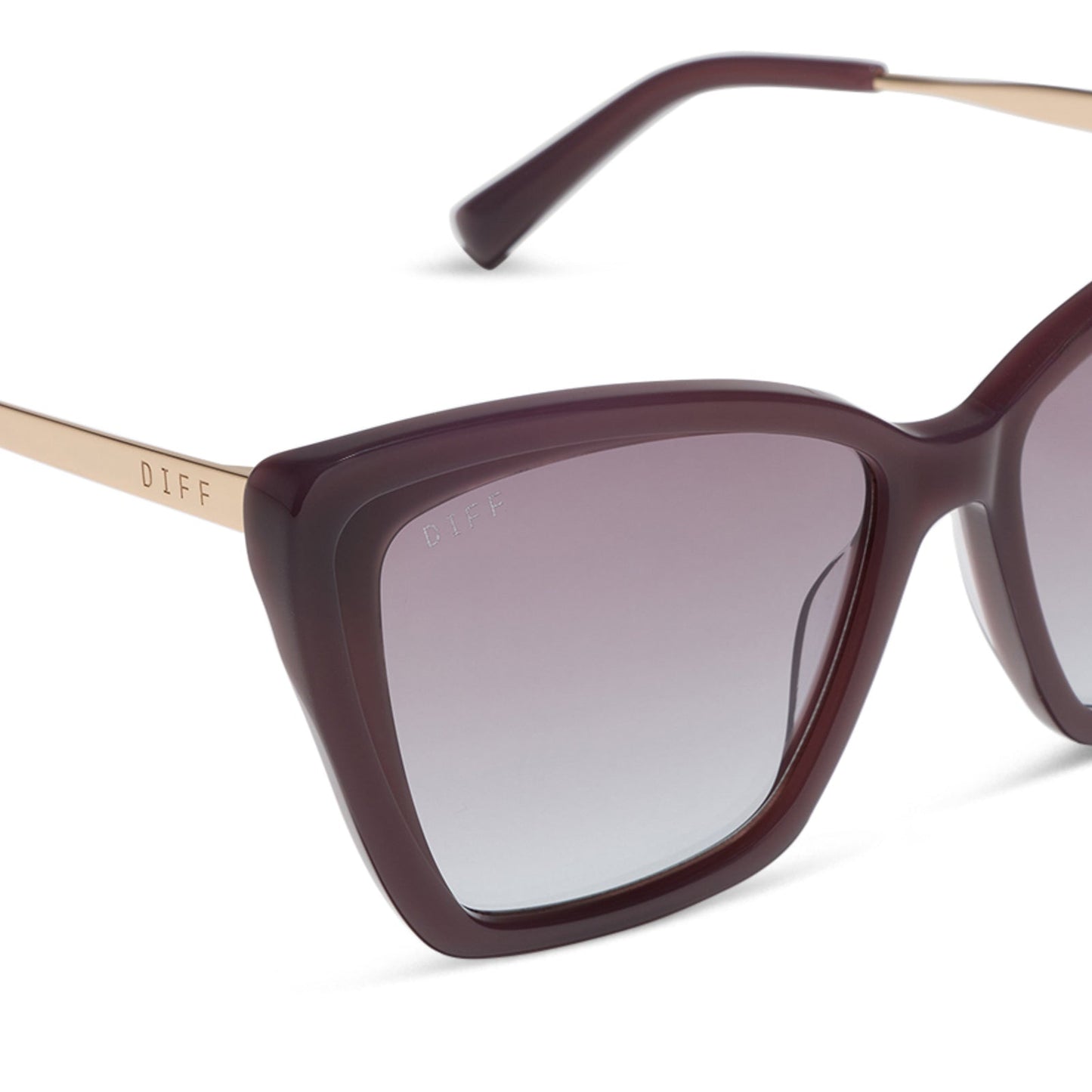 diff eyewear becky ii cat eye sunglasses with cocoa powder frame and lenses detailed view