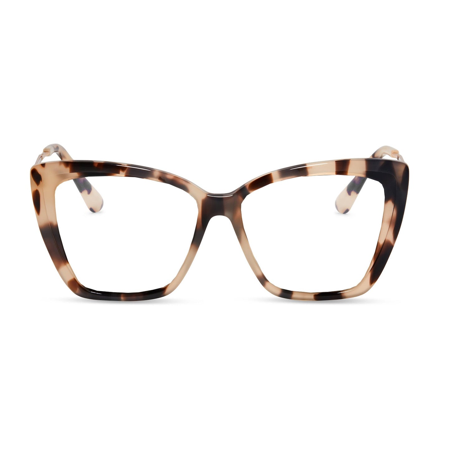 diff eyewear featuring the becky ii cat eye blue light technology glasses with a cream tortoise frame front view