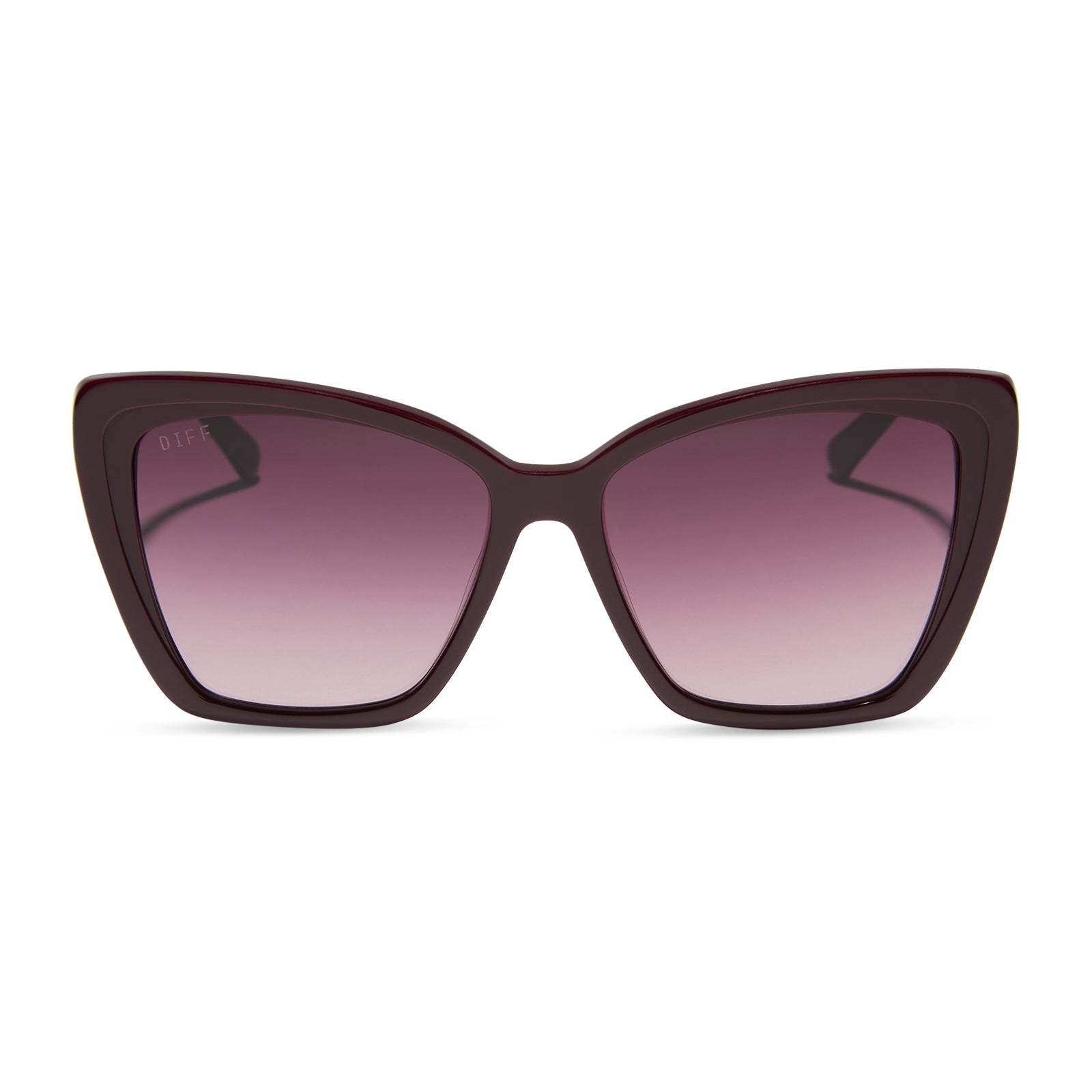 diff eyewear featuring the becky ii cateye sunglasses with a dark cherry lacquer frame and dark cherry gradient polarized lenses front view