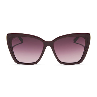 diff eyewear featuring the becky ii cateye sunglasses with a dark cherry lacquer frame and dark cherry gradient polarized lenses front view